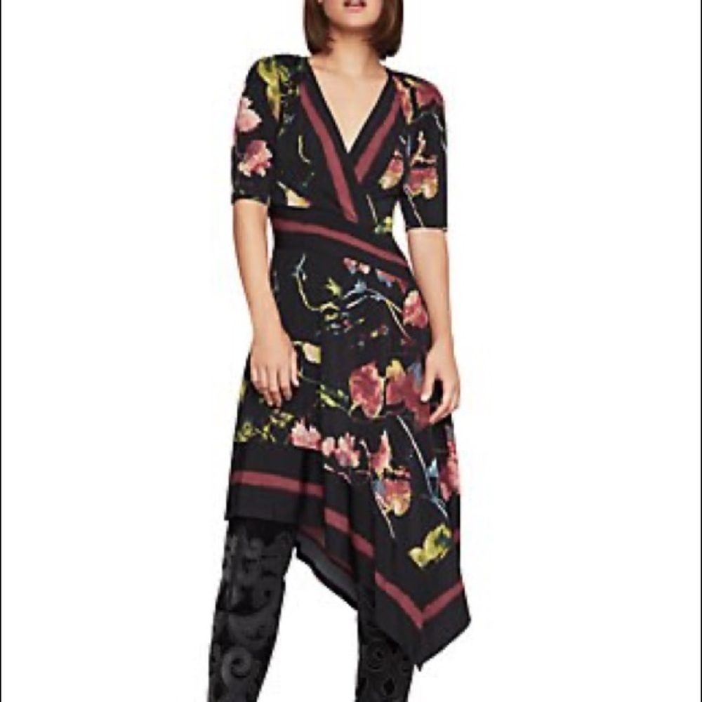 Asymmetrical Floral Faux Wrap dress NWOT
